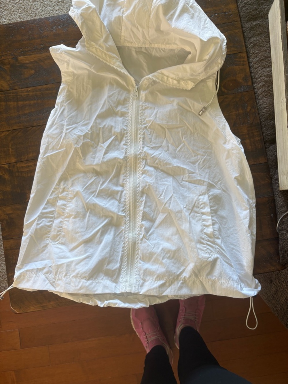 Lightweight White Hooded Zip Vest